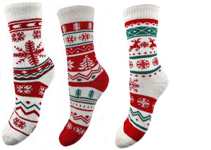 Winter-Thermo-Socken aus Wolle mit Weihnachtsmuster 3er Pack - Organicshop24